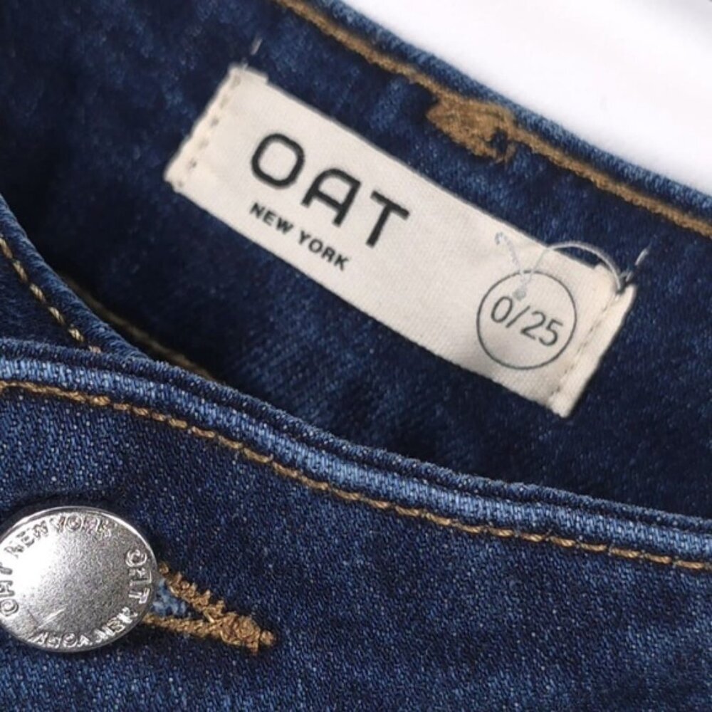 NWT OAT‎ NEW YORK High Rise Wide Leg Rhinestone Pocket Detail Raw Hem Jeans - Picture 5 of 15